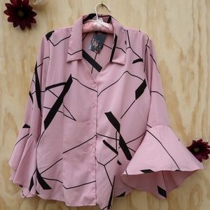 Pink Abstract Button Down Blouse